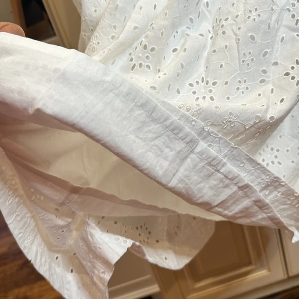 J Crew white eyelet long puff sleeve dress- fully lined- size 00 - Picture 6 of 10